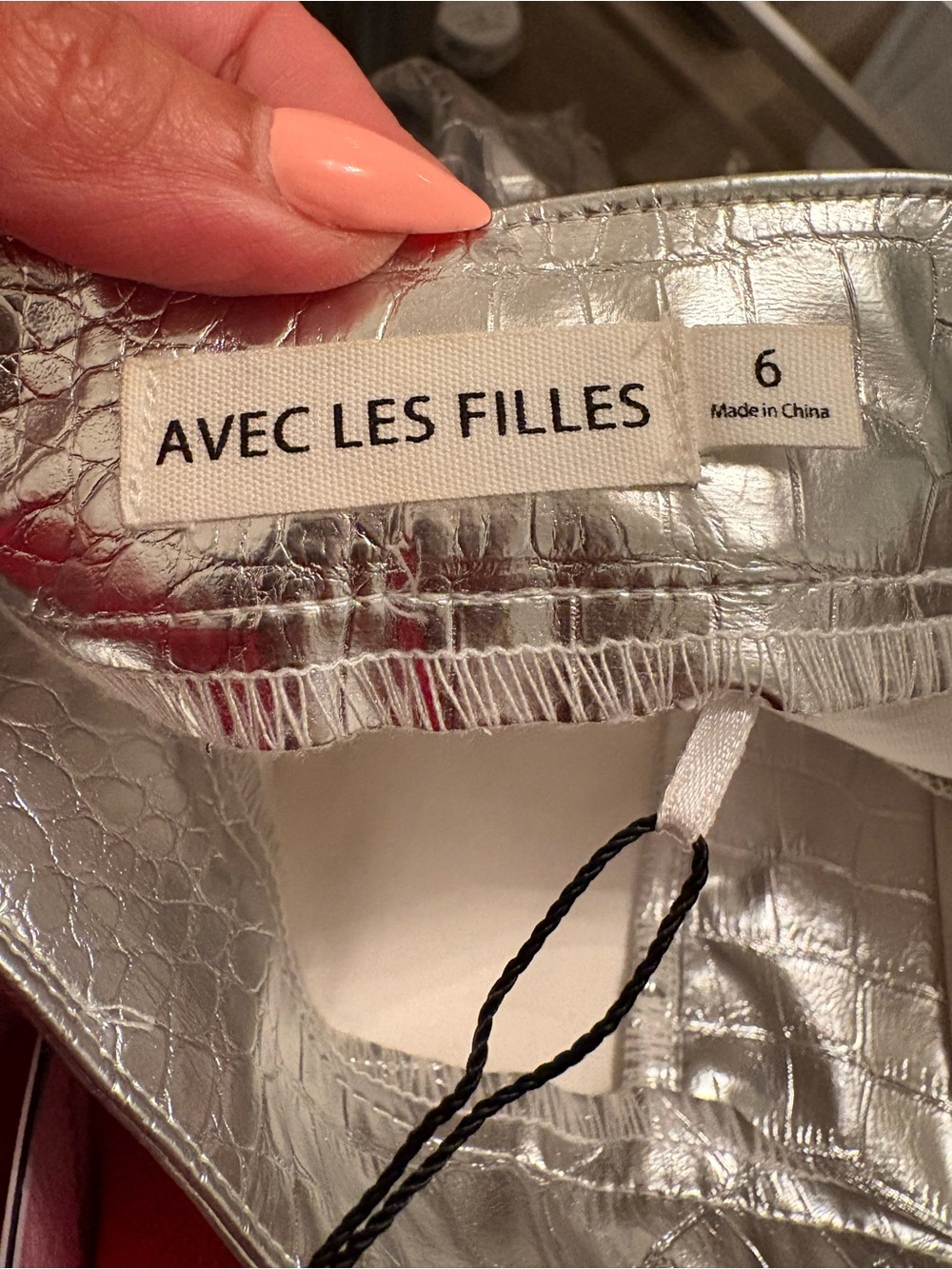 NWT Avec Les Filles Silver Croc Metallic Wide Leg Pants Size 6 - Picture 3 of 5